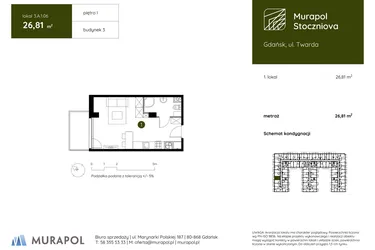 Rzut - Mieszkanie na sprzedaż 1 pokój o powierzchni 26,81 m² - numer 3.A.1.06 w Murapol Stoczniova