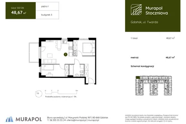 Rzut - Mieszkanie na sprzedaż 1 pokój o powierzchni 48,67 m² - numer 3.B.1.06 w Murapol Stoczniova