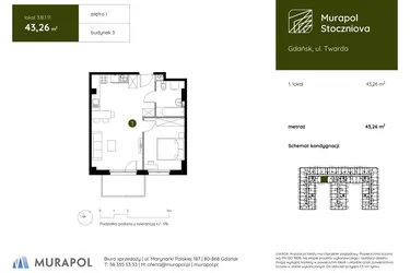 Rzut - Mieszkanie na sprzedaż 1 pokój o powierzchni 43,26 m² - numer 3.B.1.11 w Murapol Stoczniova