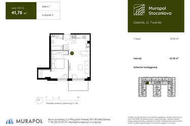 Rzut - Mieszkanie na sprzedaż 1 pokój o powierzchni 41,78 m² - numer 3.B.1.12 w Murapol Stoczniova