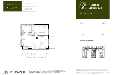 Rzut - Mieszkanie na sprzedaż 1 pokój o powierzchni 41,12 m² - numer 3.C.1.01 w Murapol Stoczniova