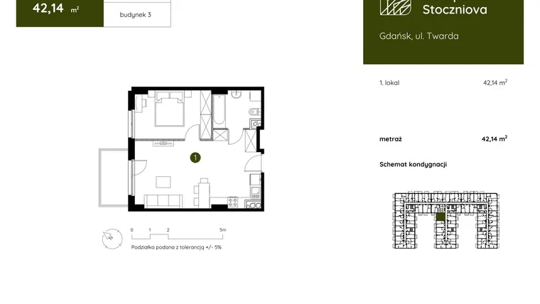 Rzut - Mieszkanie na sprzedaż 1 pokój o powierzchni 42,14 m² - numer 3.C.1.02 w Murapol Stoczniova