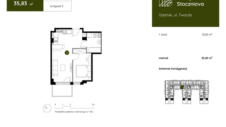 Rzut - Mieszkanie na sprzedaż 1 pokój o powierzchni 35,83 m² - numer 3.C.4.03 w Murapol Stoczniova
