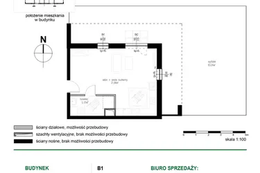 Rzut - Mieszkanie na sprzedaż 1 pokój o powierzchni 36,83 m² - numer M1 w Wędrowna