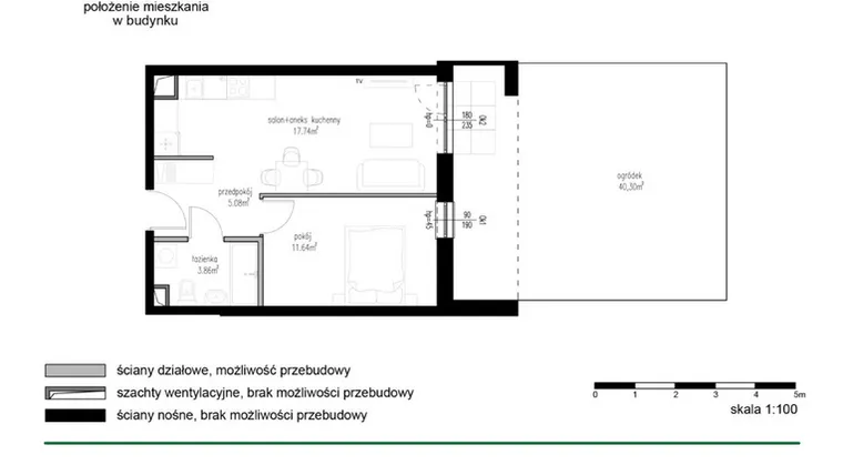 Rzut - Mieszkanie na sprzedaż 2 pokoje o powierzchni 38,32 m² - numer M2 w Wędrowna