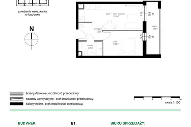Rzut - Mieszkanie na sprzedaż 2 pokoje o powierzchni 38,32 m² - numer M18 w Wędrowna