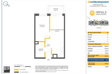 Rzut - Mieszkanie na sprzedaż 2 pokoje o powierzchni 40,54 m² - numer A/12 w Impuls Marywilska
