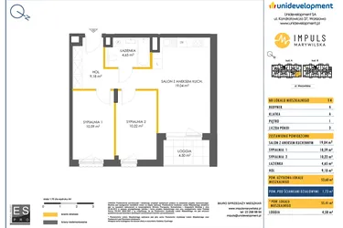 Rzut - Mieszkanie na sprzedaż 3 pokoje o powierzchni 53,69 m² - numer A/14 w Impuls Marywilska