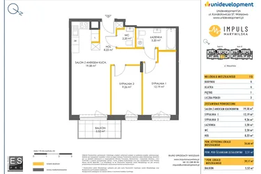 Rzut - Mieszkanie na sprzedaż 3 pokoje o powierzchni 56,66 m² - numer A/15 w Impuls Marywilska