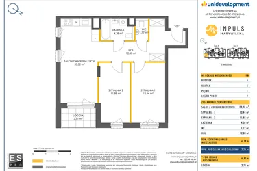 Rzut - Mieszkanie na sprzedaż 3 pokoje o powierzchni 64,59 m² - numer A/18 w Impuls Marywilska