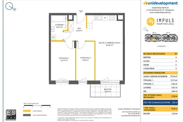 Rzut - Mieszkanie na sprzedaż 3 pokoje o powierzchni 57,86 m² - numer A/27 w Impuls Marywilska