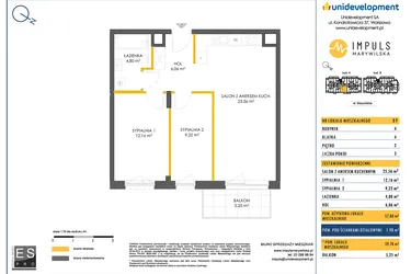Rzut - Mieszkanie na sprzedaż 3 pokoje o powierzchni 57,86 m² - numer A/27 w Impuls Marywilska