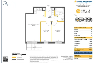 Rzut - Mieszkanie na sprzedaż 3 pokoje o powierzchni 55,9 m² - numer A/28 w Impuls Marywilska