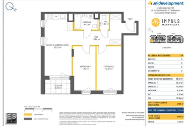 Rzut - Mieszkanie na sprzedaż 3 pokoje o powierzchni 64,82 m² - numer A/29 w Impuls Marywilska