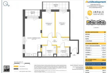 Rzut - Mieszkanie na sprzedaż 3 pokoje o powierzchni 67,68 m² - numer A/30 w Impuls Marywilska