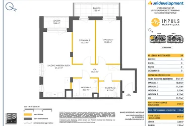 Rzut - Mieszkanie na sprzedaż 3 pokoje o powierzchni 67,68 m² - numer A/30 w Impuls Marywilska