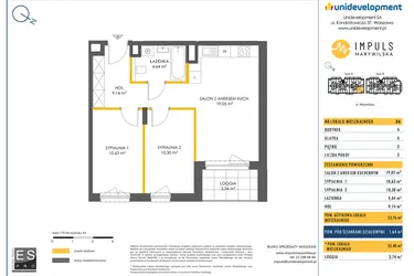 Rzut - Mieszkanie na sprzedaż 3 pokoje o powierzchni 53,76 m² - numer A/36 w Impuls Marywilska