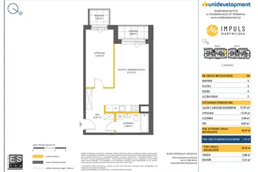 Rzut - Mieszkanie na sprzedaż 2 pokoje o powierzchni 48,94 m² - numer A/46 w Impuls Marywilska