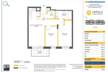 Rzut - Mieszkanie na sprzedaż 3 pokoje o powierzchni 56,79 m² - numer A/48 w Impuls Marywilska