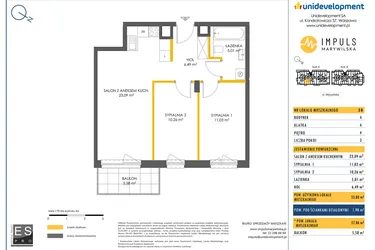 Rzut - Mieszkanie na sprzedaż 3 pokoje o powierzchni 55,88 m² - numer A/50 w Impuls Marywilska