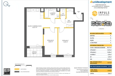 Rzut - Mieszkanie na sprzedaż 3 pokoje o powierzchni 65,16 m² - numer B/91 w Impuls Marywilska