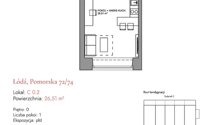 Rzut - Mieszkanie na sprzedaż 1 pokój o powierzchni 26,27 m² - numer C 0.2 w Melody Loft