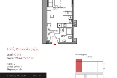 Rzut - Mieszkanie na sprzedaż 1 pokój o powierzchni 29,53 m² - numer C 0.3 w Melody Loft