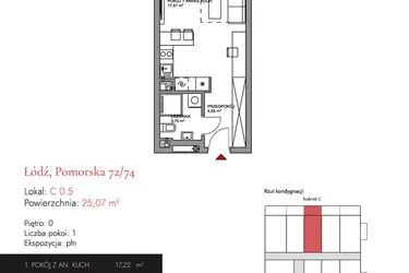Rzut - Mieszkanie na sprzedaż 1 pokój o powierzchni 26,22 m² - numer C 0.5 w Melody Loft
