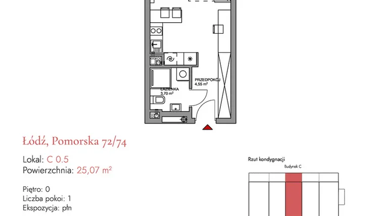 Rzut - Mieszkanie na sprzedaż 1 pokój o powierzchni 26,22 m² - numer C 0.5 w Melody Loft