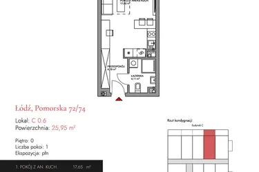 Rzut - Mieszkanie na sprzedaż 1 pokój o powierzchni 26,55 m² - numer C 0.6 w Melody Loft