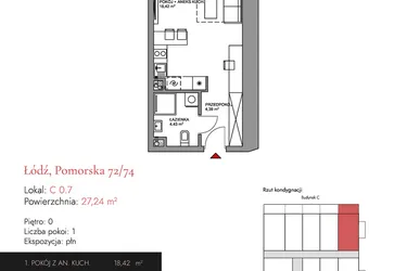 Rzut - Mieszkanie na sprzedaż 1 pokój o powierzchni 28,86 m² - numer C 0.7 w Melody Loft