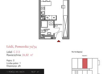 Rzut - Mieszkanie na sprzedaż 1 pokój o powierzchni 26,74 m² - numer C 2.3 w Melody Loft
