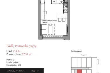 Rzut - Mieszkanie na sprzedaż 1 pokój o powierzchni 26,98 m² - numer C 2.8 w Melody Loft