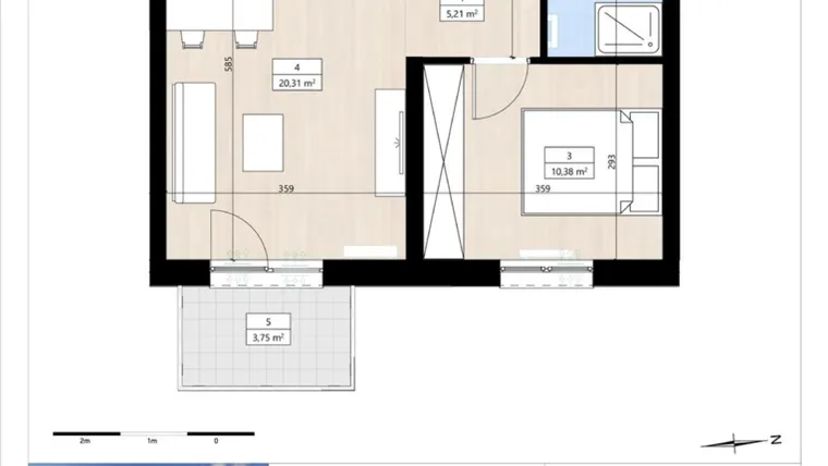 Rzut - Mieszkanie na sprzedaż 2 pokoje o powierzchni 40,13 m² - numer B4/2/29 w Montano bud. B4