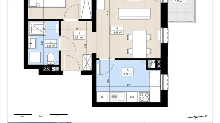 Rzut - Mieszkanie na sprzedaż 2 pokoje o powierzchni 46,44 m² - numer B4/2/31 w Montano bud. B4
