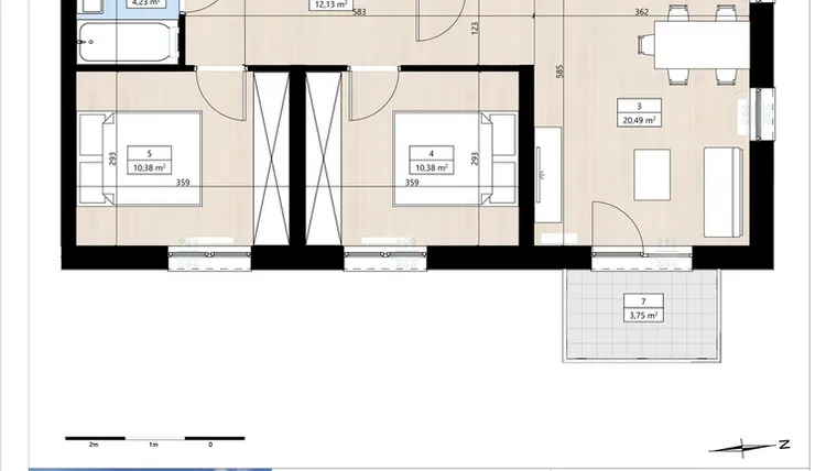 Rzut - Mieszkanie na sprzedaż 3 pokoje o powierzchni 60,48 m² - numer B4/1/22 w Montano bud. B4