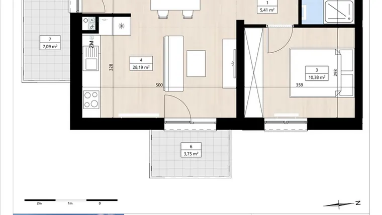 Rzut - Mieszkanie na sprzedaż 2 pokoje o powierzchni 56,84 m² - numer B4/3/35 w Montano bud. B4