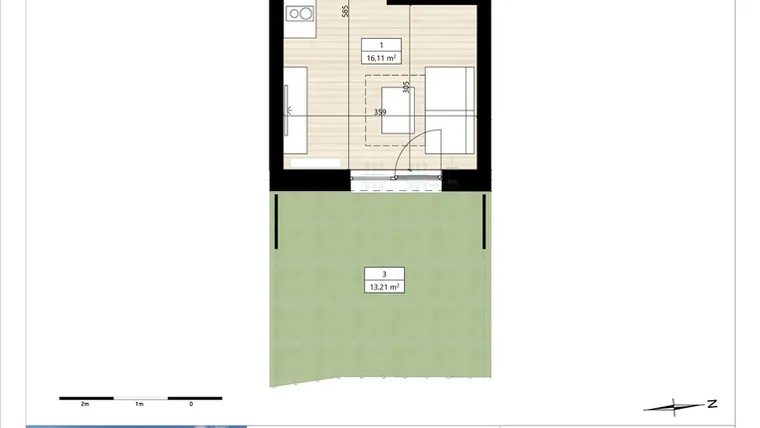 Rzut - Mieszkanie na sprzedaż 1 pokój o powierzchni 19,89 m² - numer B4/0/7 w Montano bud. B4 - apartamenty inwestycyjne