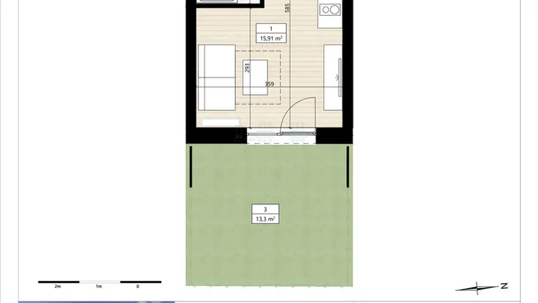 Rzut - Mieszkanie na sprzedaż 1 pokój o powierzchni 19,72 m² - numer B4/0/9 w Montano bud. B4 - apartamenty inwestycyjne