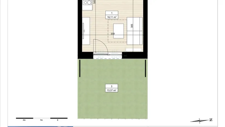 Rzut - Mieszkanie na sprzedaż 1 pokój o powierzchni 19,95 m² - numer B4/0/10 w Montano bud. B4 - apartamenty inwestycyjne