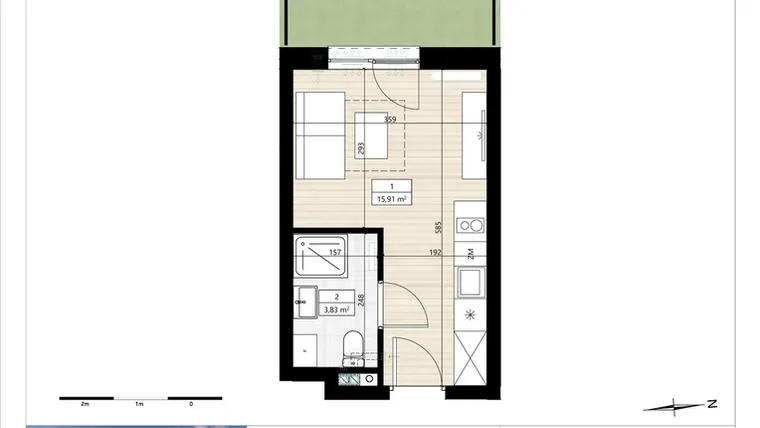 Rzut - Mieszkanie na sprzedaż 1 pokój o powierzchni 19,73 m² - numer B4/0/13 w Montano bud. B4 - apartamenty inwestycyjne