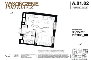 Rzut - Mieszkanie na sprzedaż 1 pokój o powierzchni 35,15 m² - numer A.01.02-pod klucz w Perfumiarnia w Parku Wilsona etap II