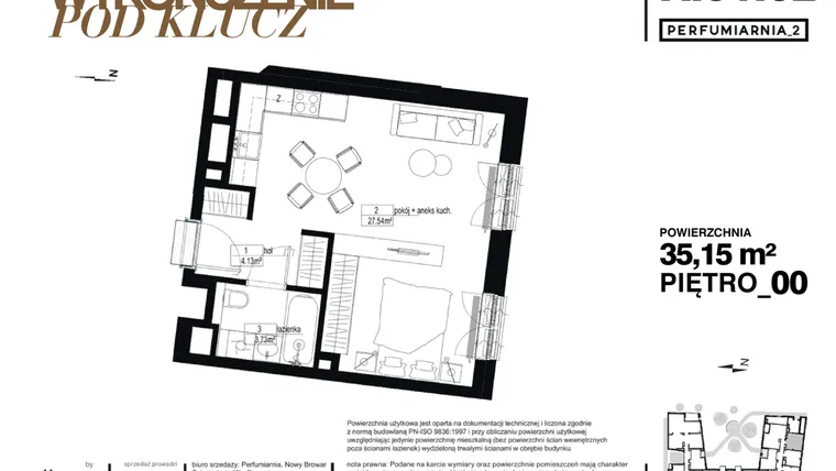 Rzut - Mieszkanie na sprzedaż 1 pokój o powierzchni 35,15 m² - numer A.01.02-pod klucz w Perfumiarnia w Parku Wilsona etap II