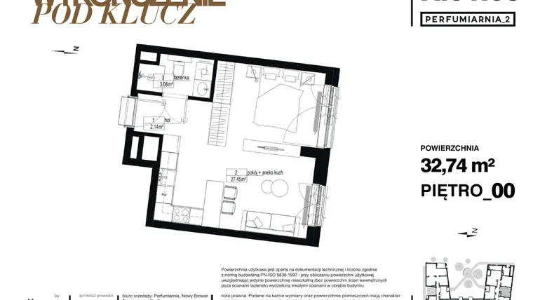 Rzut - Mieszkanie na sprzedaż 1 pokój o powierzchni 32,74 m² - numer A.01.03-pod klucz w Perfumiarnia w Parku Wilsona etap II