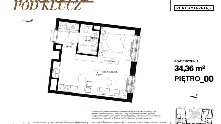 Rzut - Mieszkanie na sprzedaż 1 pokój o powierzchni 34,36 m² - numer A.01.04-pod klucz w Perfumiarnia w Parku Wilsona etap II