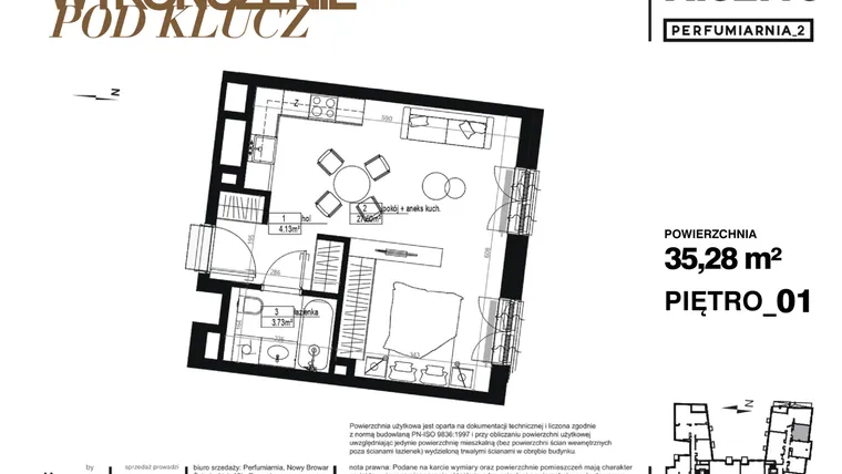 Rzut - Mieszkanie na sprzedaż 1 pokój o powierzchni 35,28 m² - numer A.02.10-pod klucz w Perfumiarnia w Parku Wilsona etap II