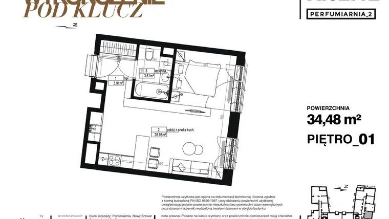 Rzut - Mieszkanie na sprzedaż 1 pokój o powierzchni 34,48 m² - numer A.02.12-pod klucz w Perfumiarnia w Parku Wilsona etap II