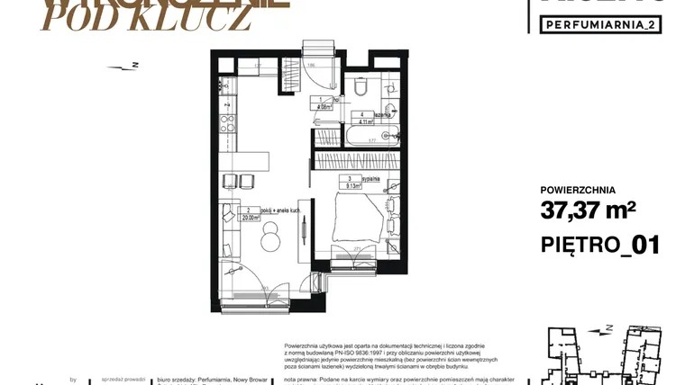 Rzut - Mieszkanie na sprzedaż 2 pokoje o powierzchni 37,37 m² - numer A.02.16-pod klucz w Perfumiarnia w Parku Wilsona etap II