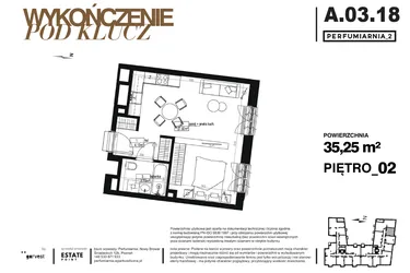 Rzut - Mieszkanie na sprzedaż 1 pokój o powierzchni 35,25 m² - numer A.03.18-pod klucz w Perfumiarnia w Parku Wilsona etap II