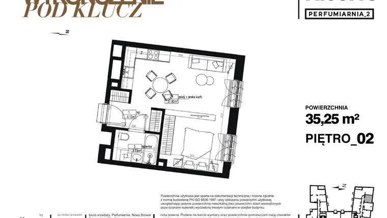 Rzut - Mieszkanie na sprzedaż 1 pokój o powierzchni 35,25 m² - numer A.03.18-pod klucz w Perfumiarnia w Parku Wilsona etap II